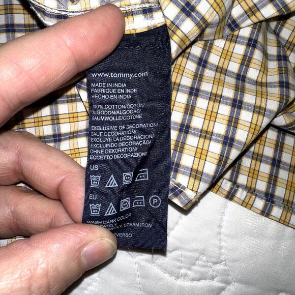 Tommy Hilfiger Long Sleeve Button down Mens size Medium Yellow Blue Checkered - Picture 6 of 8